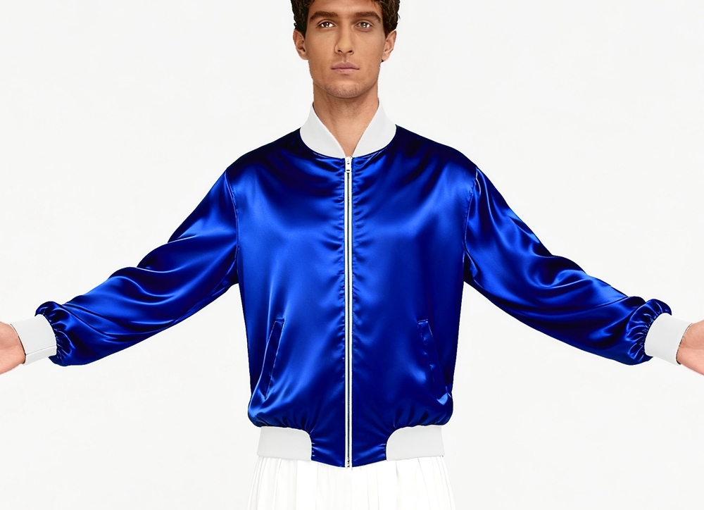 Men's 30 Momme Heavy Weight Mulberry Silk Bomber Jacket With 19 Momme Silk Lining