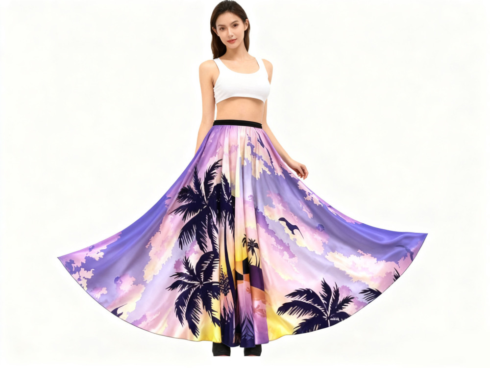 Women's 100% Silk Palm Tree Printed Skirt