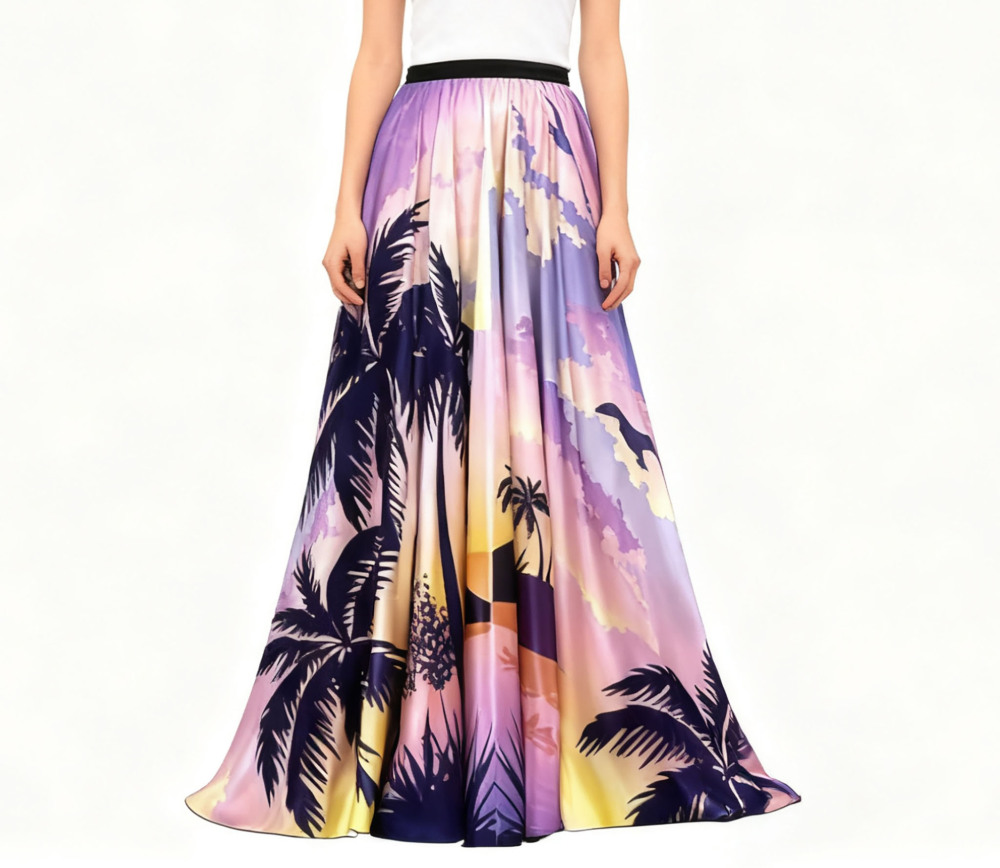 Women's 100% Silk Palm Tree Printed Skirt
