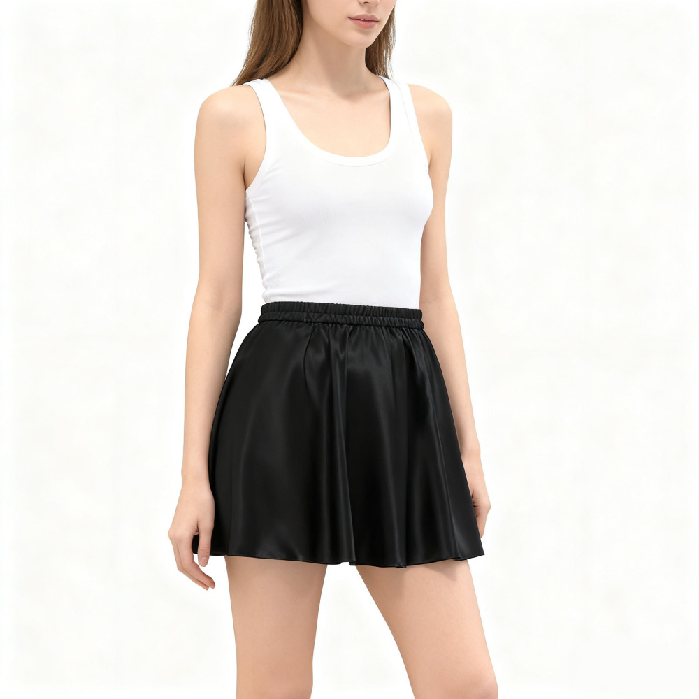 Half Circle 100% Silk Mini Skirt Elastic Waist