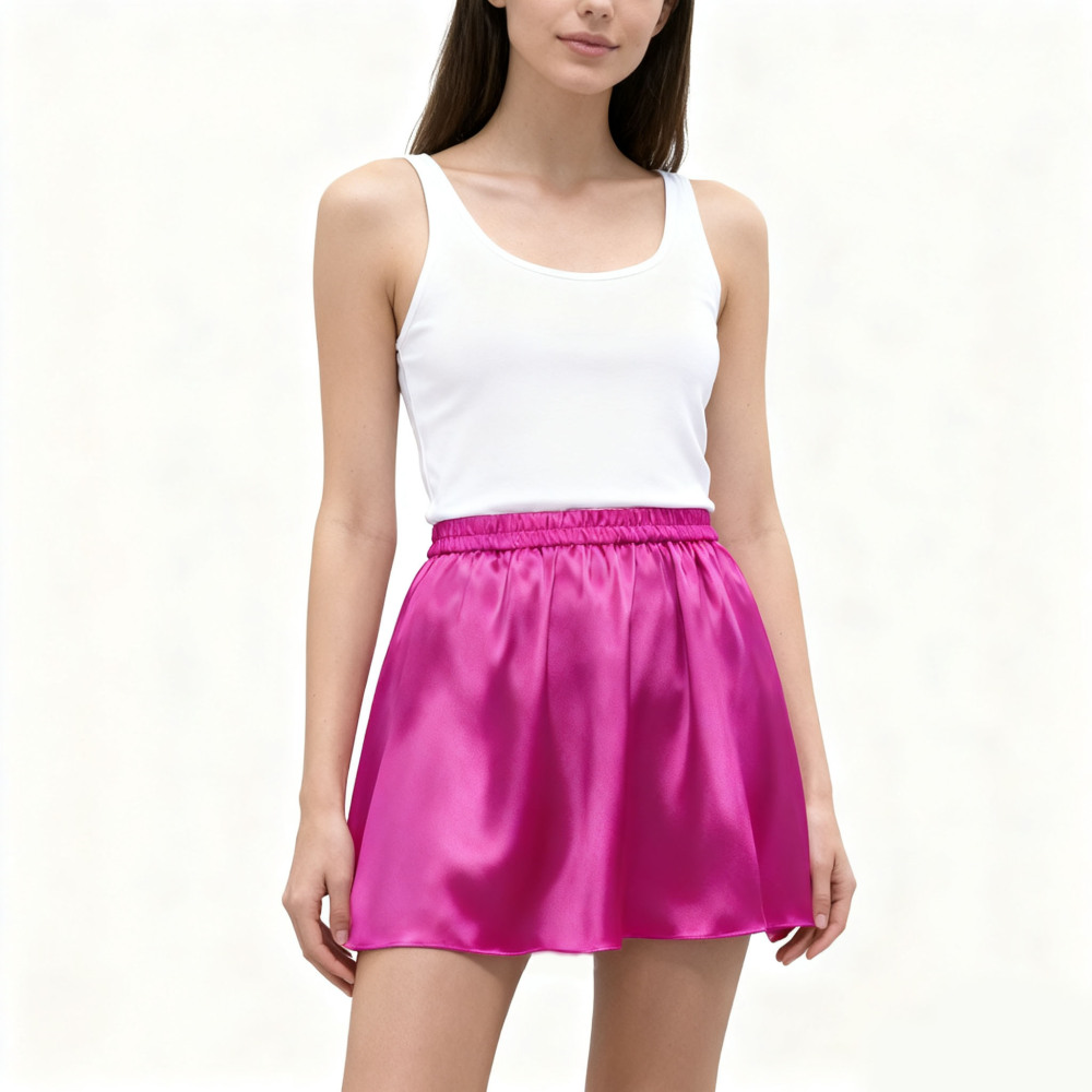 Half Circle 100% Silk Mini Skirt Elastic Waist