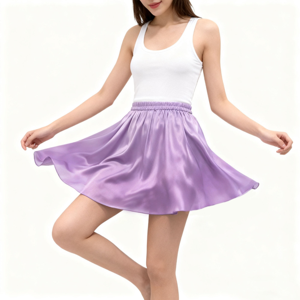 Half Circle 100% Silk Mini Skirt Elastic Waist