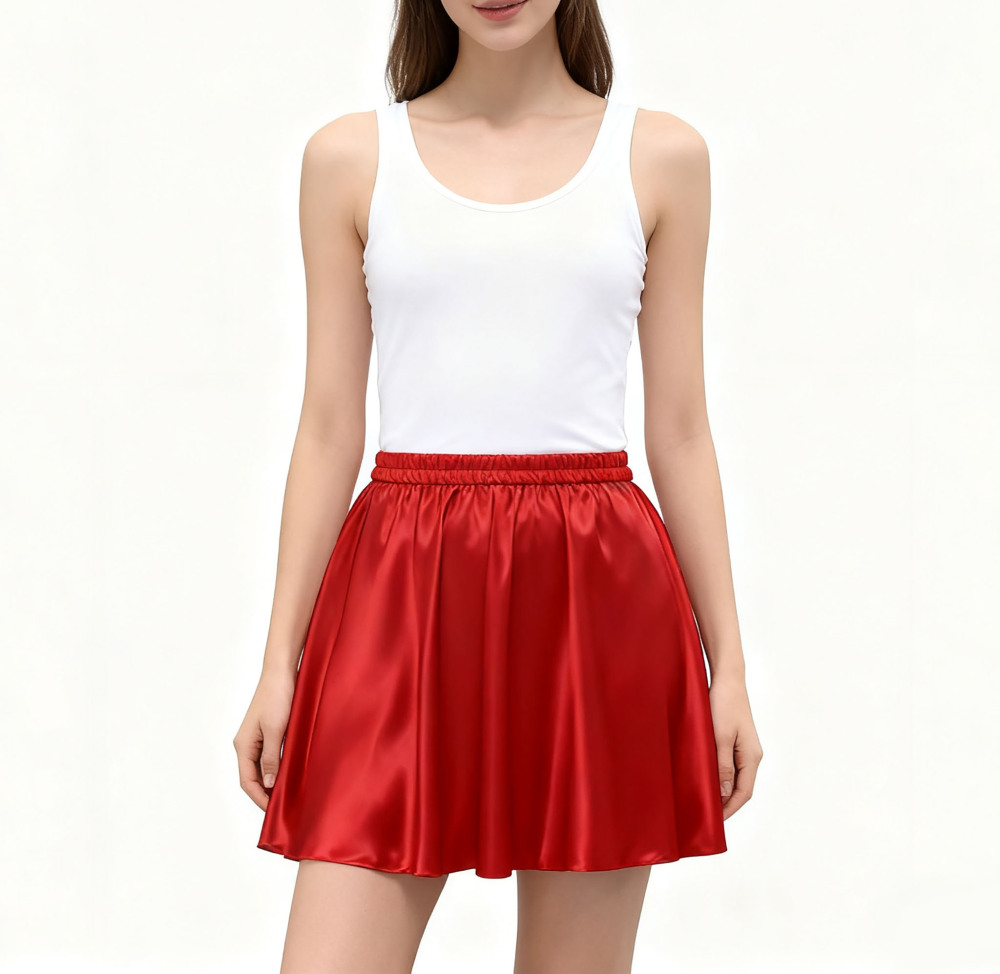 Half Circle 100% Silk Mini Skirt Elastic Waist