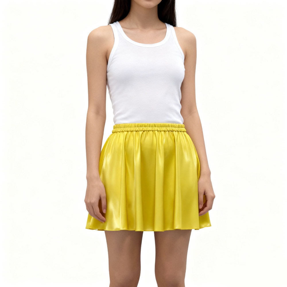 Half Circle 100% Silk Mini Skirt Elastic Waist
