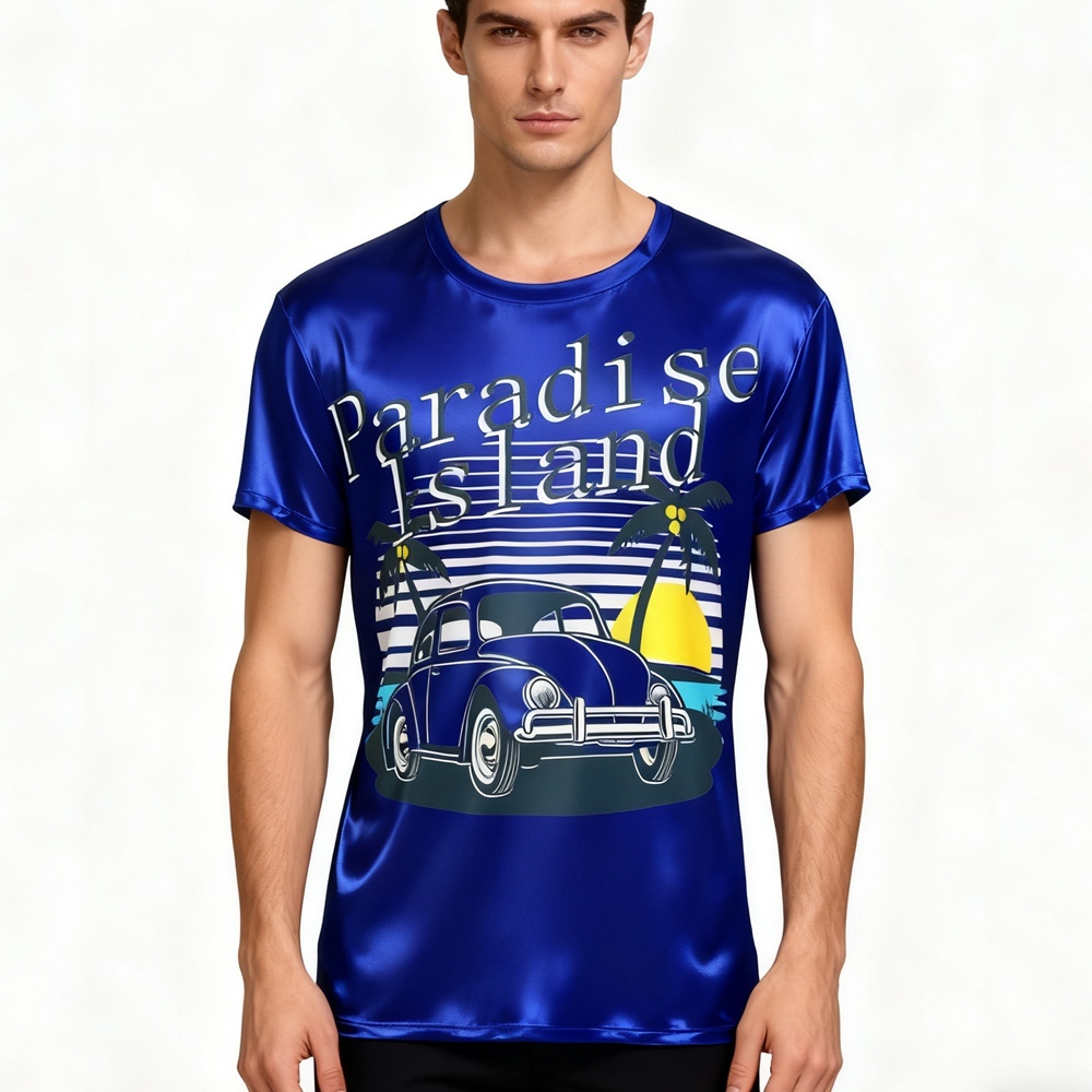 Men's Classic Car Graphic Print Silk Tees
