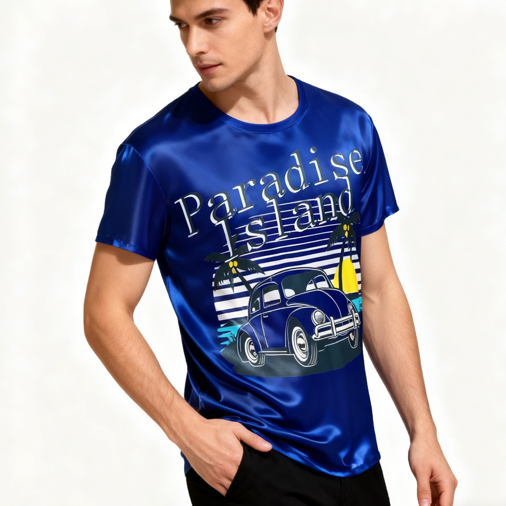 Men's Classic Car Graphic Print Silk Tees