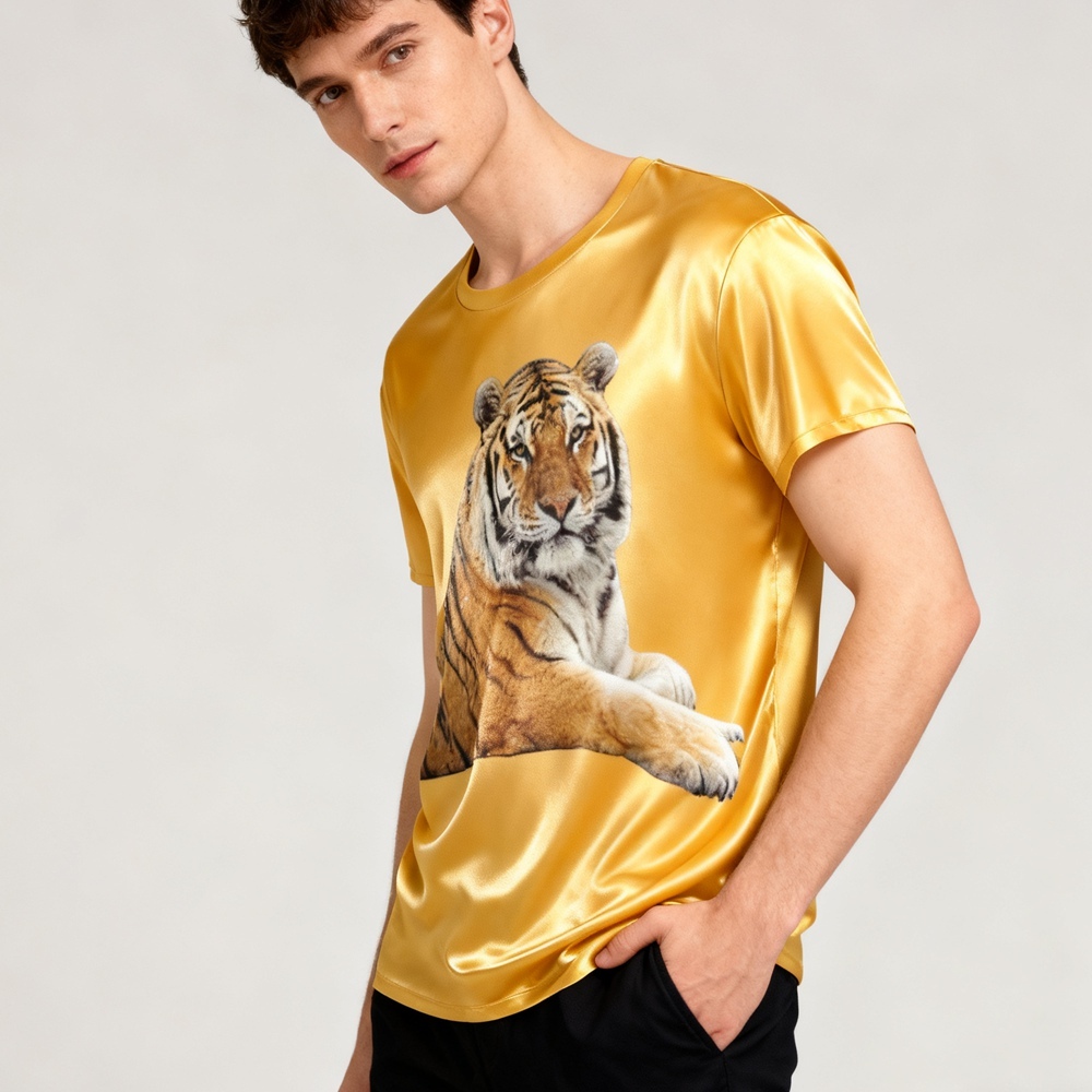 Men's Graphic Print Silk T Shirt