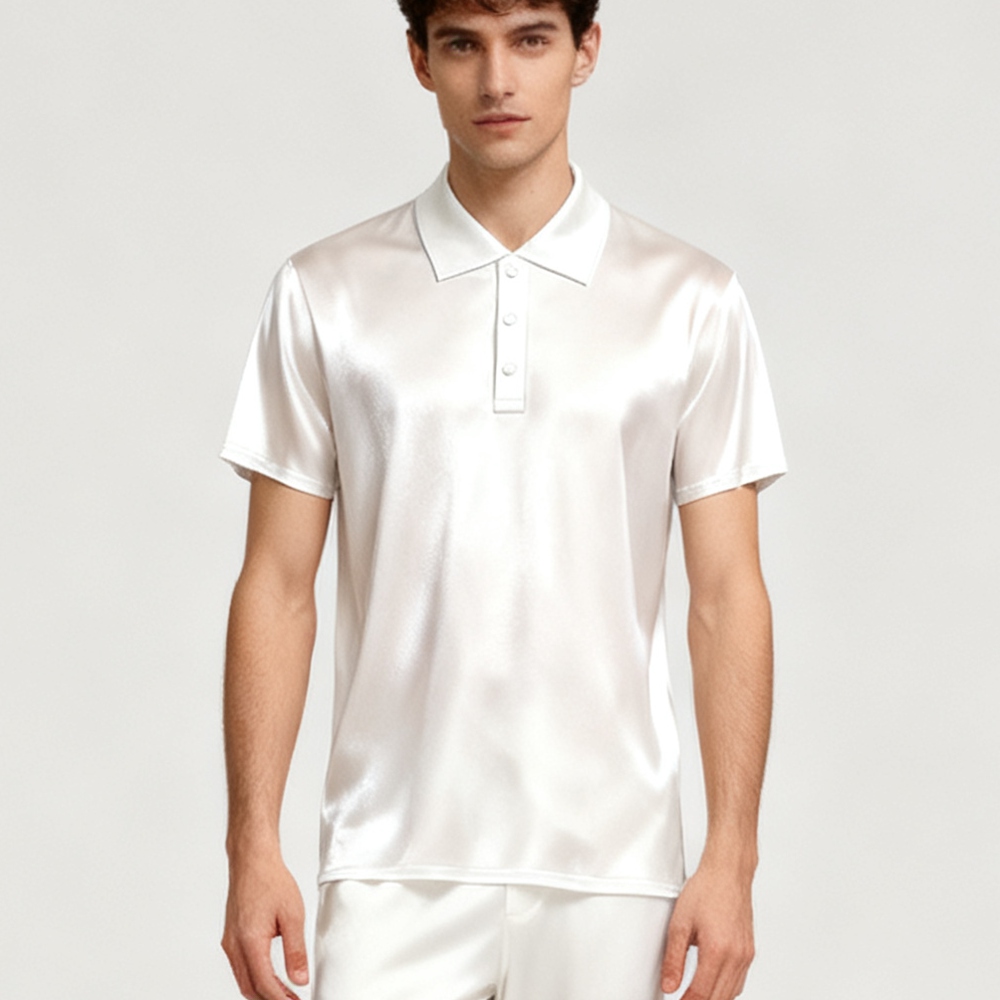 Men's 100% Mulberry Silk Polo Shirts Short Sleeve