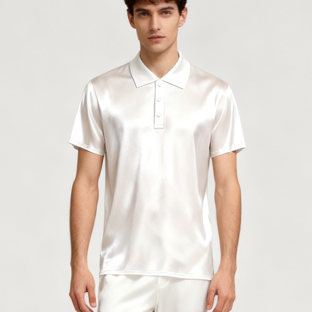 Men's 100% Mulberry Silk Polo Shirts Short Sleeve