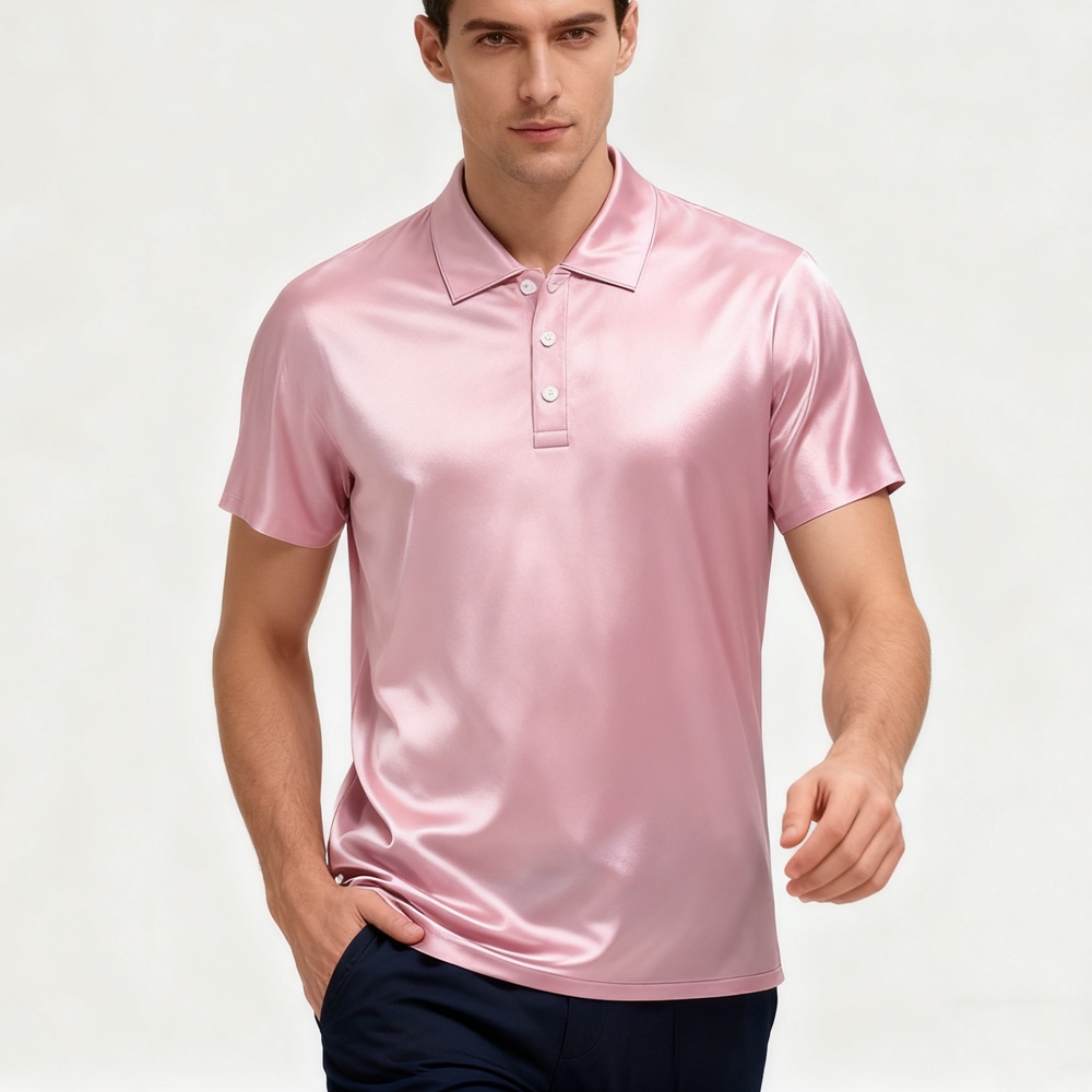 Men's 100% Mulberry Silk Polo Shirts Short Sleeve
