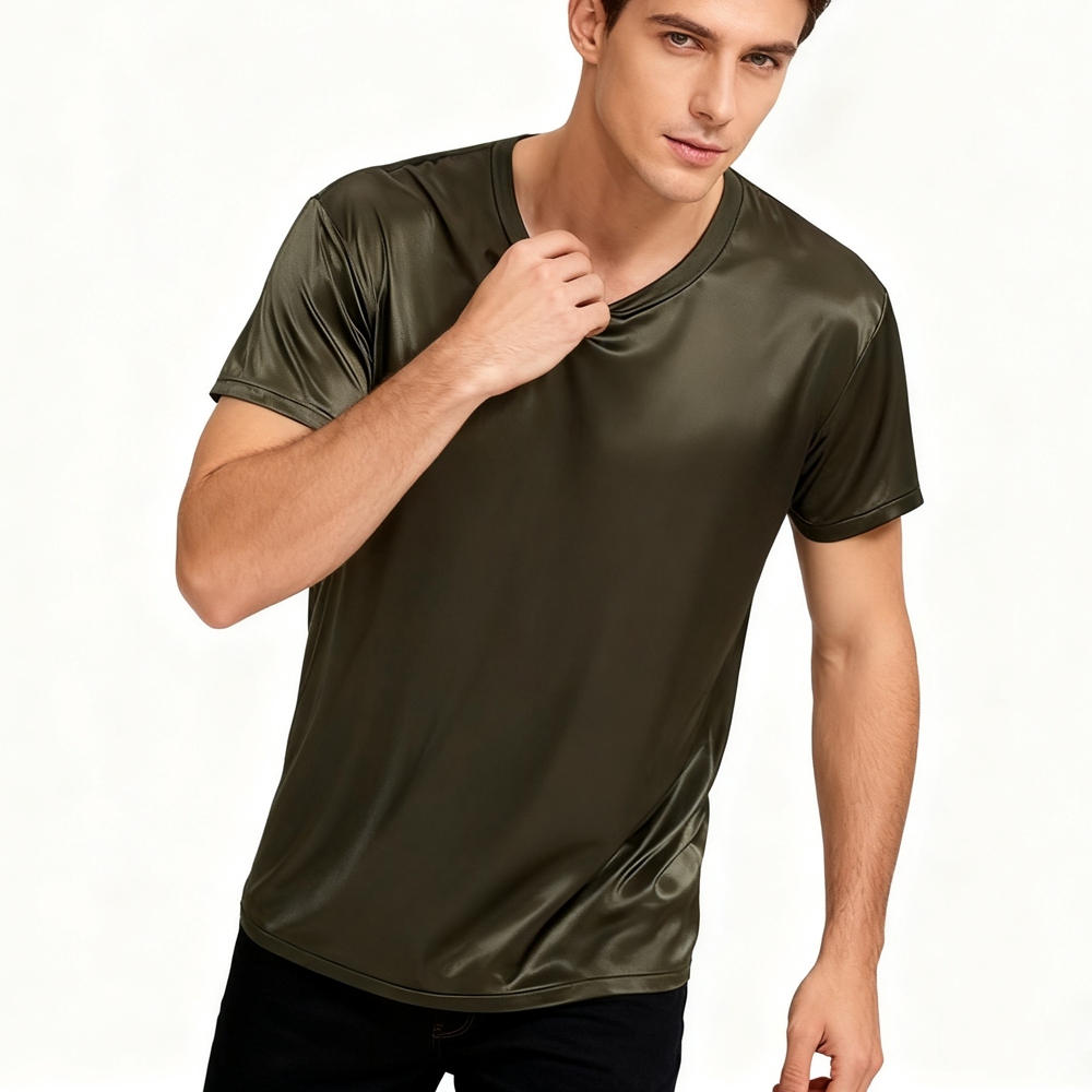 Men's 100% Mulberry Silk Round Neck T Shirt Short Sleeve