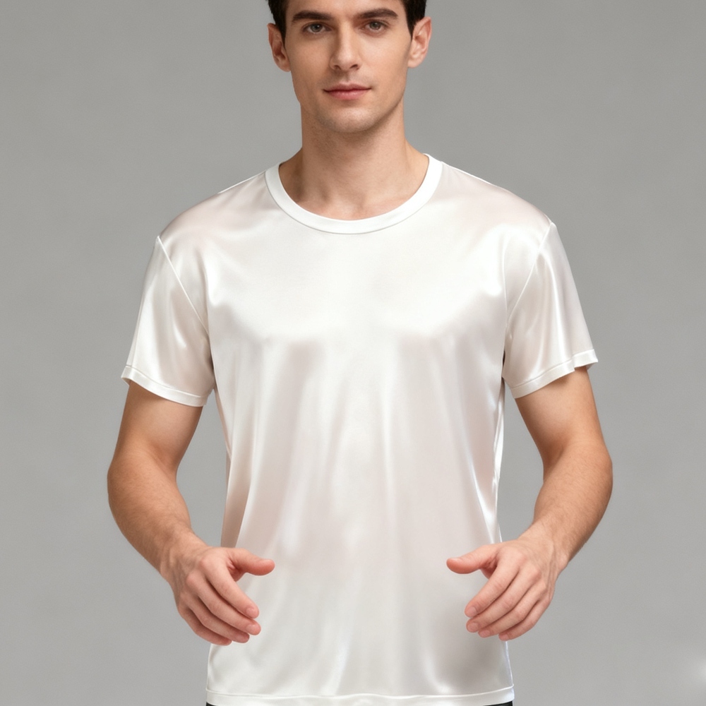 Men's 100% Mulberry Silk Round Neck T Shirt Short Sleeve