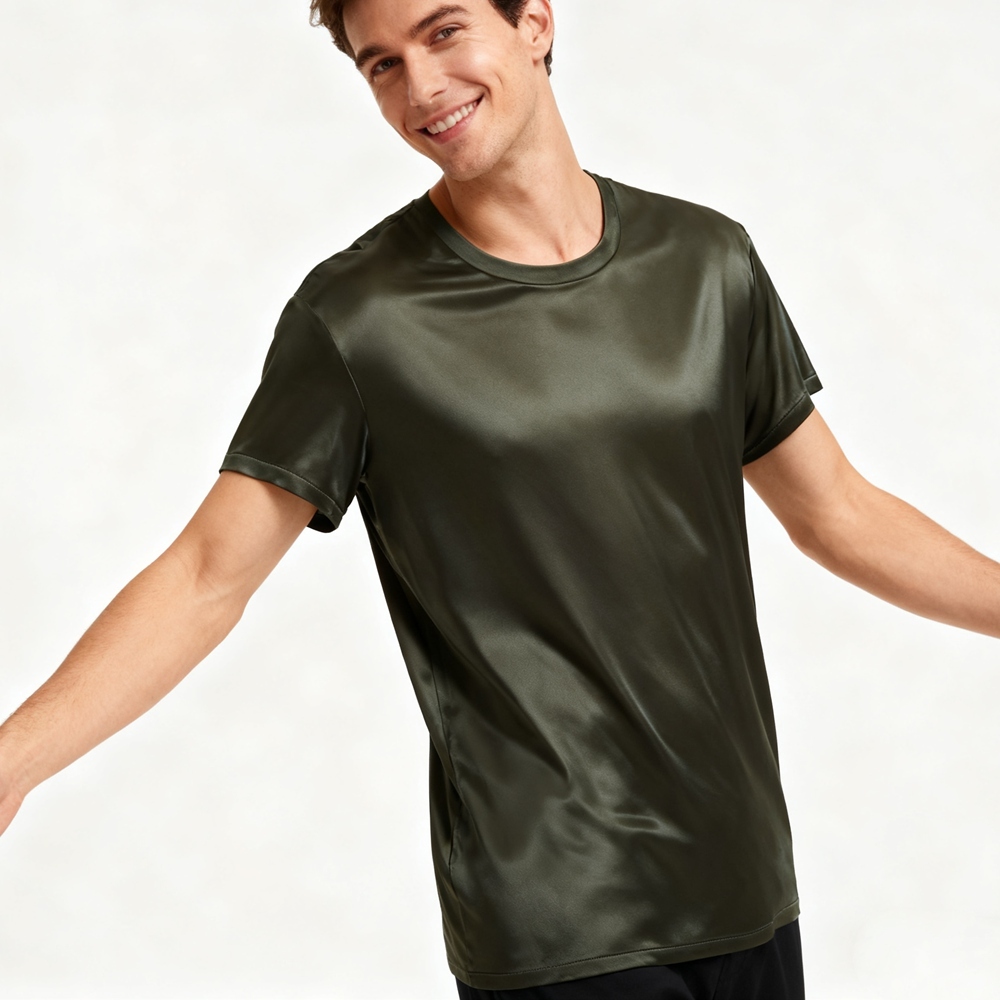 Men's 100% Mulberry Silk Round Neck T Shirt Short Sleeve