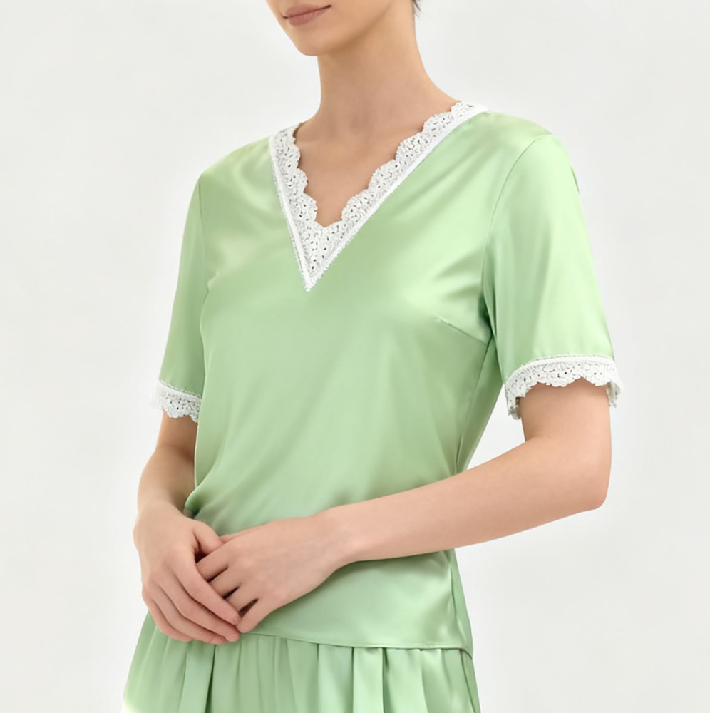 Women's 100% Silk Lace V Neck Shirt