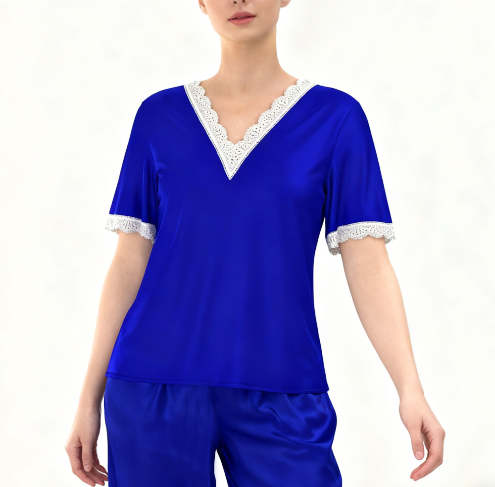Women's 100% Silk Lace V Neck Shirt