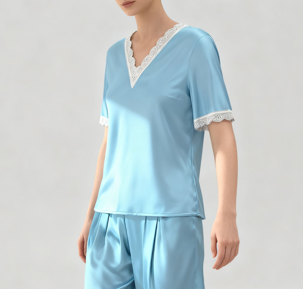 Women's 100% Silk Lace V Neck Shirt