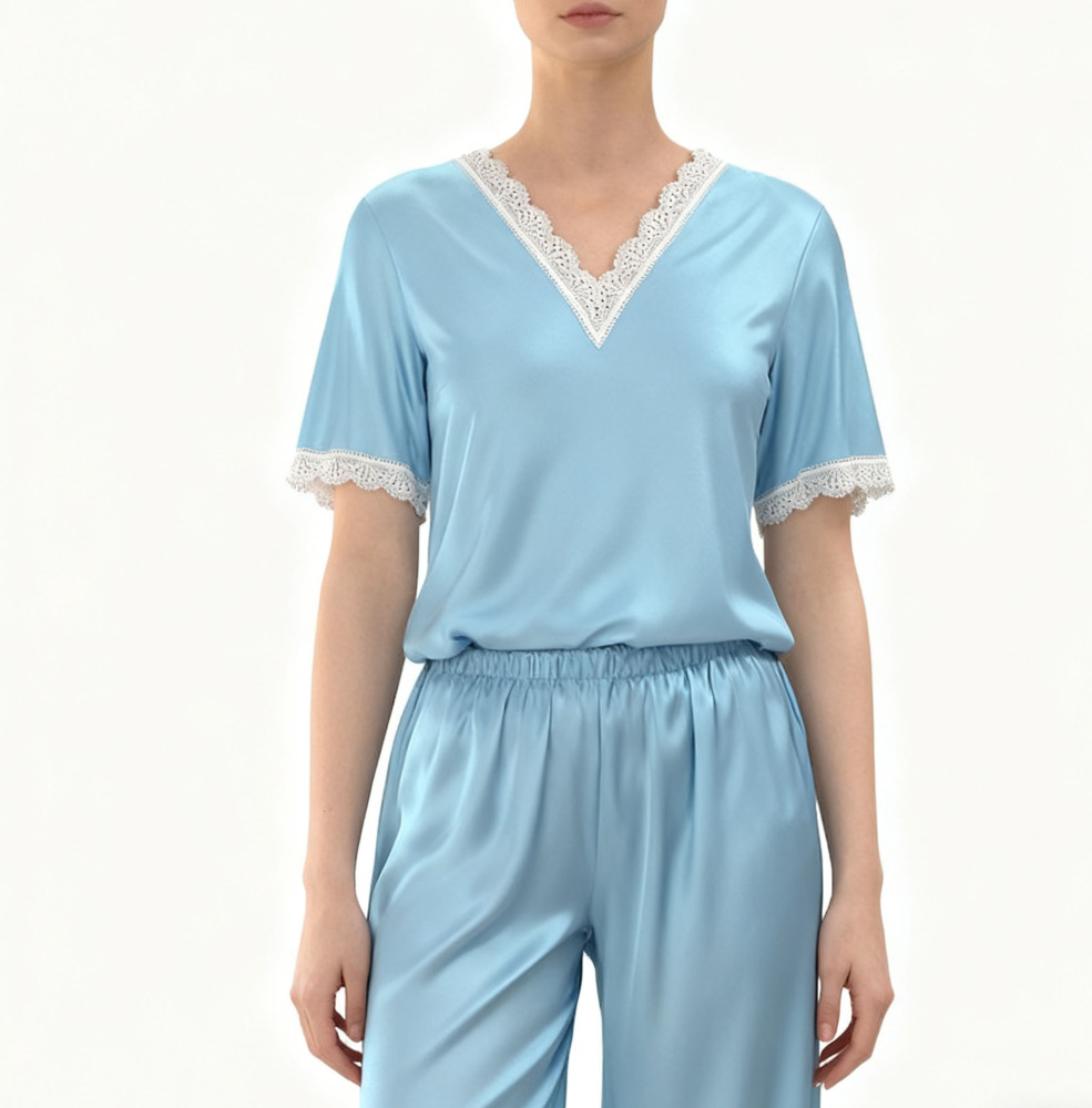 Women's 100% Silk Lace V Neck Shirt