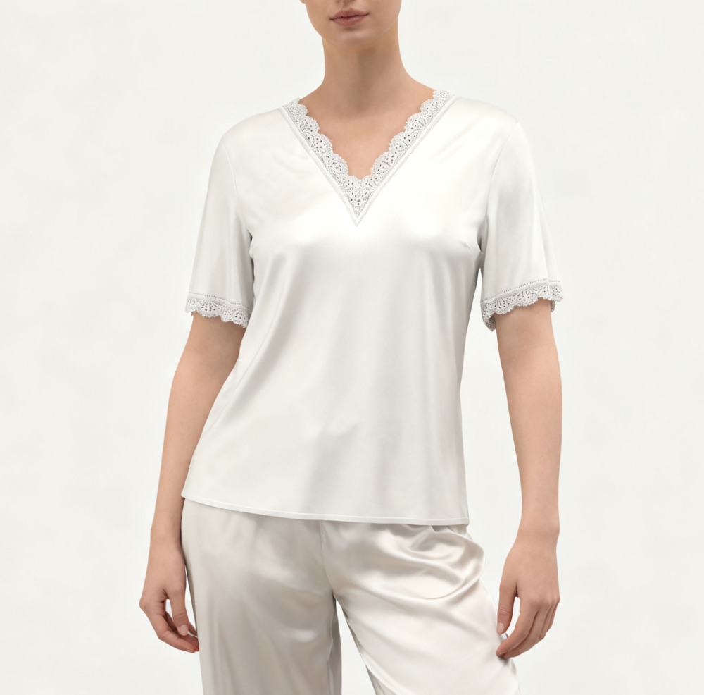 Women's 100% Silk Lace V Neck Shirt