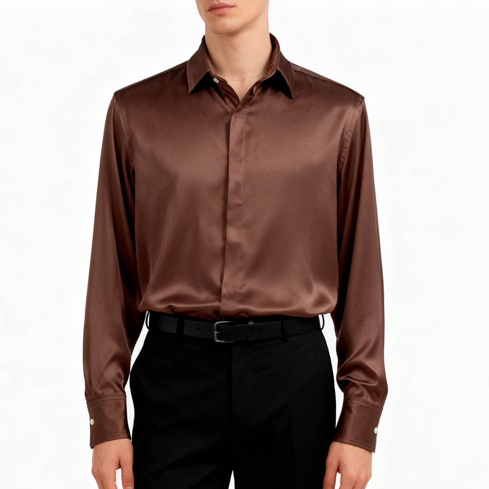 Men's 100% Mulberry Silk Hidden Placket Dress Shirt Men's 100% Mulberry Silk Hidden Placket Dress Shirt
