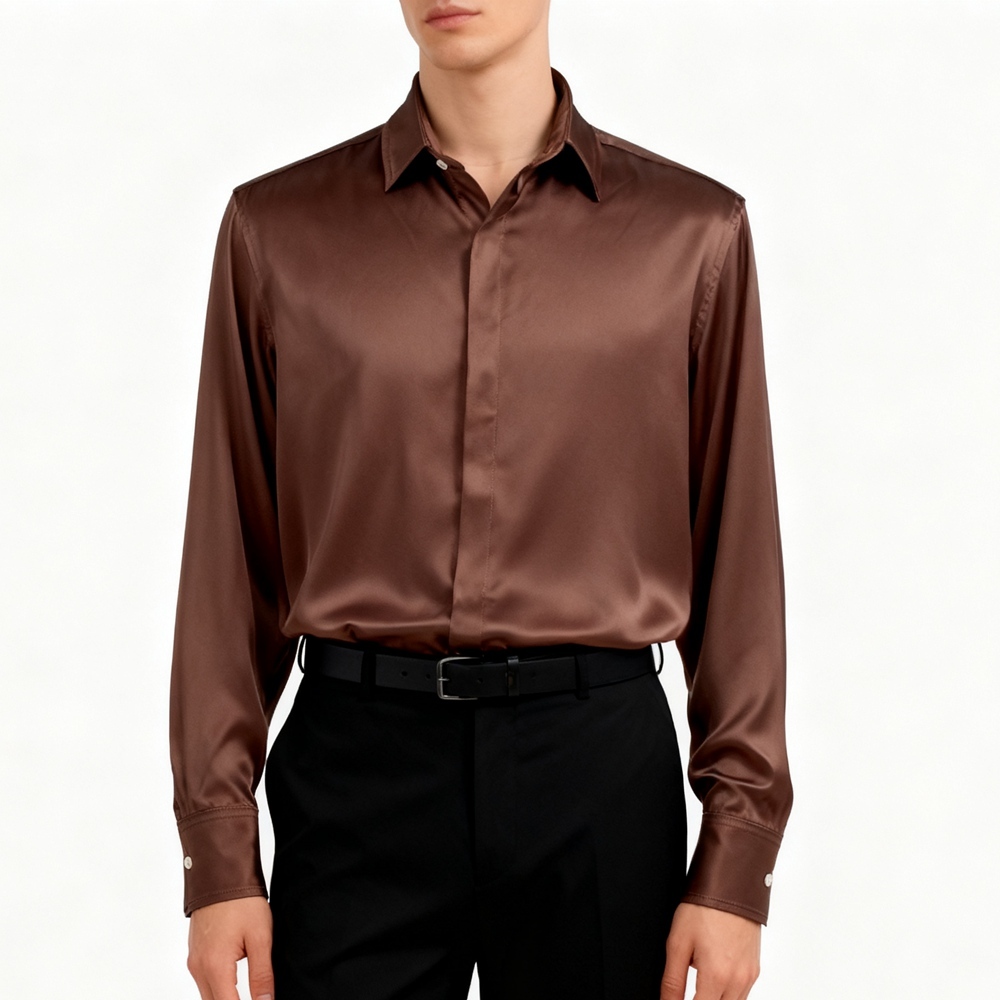 Men's 100% Mulberry Silk Hidden Placket Dress Shirt
