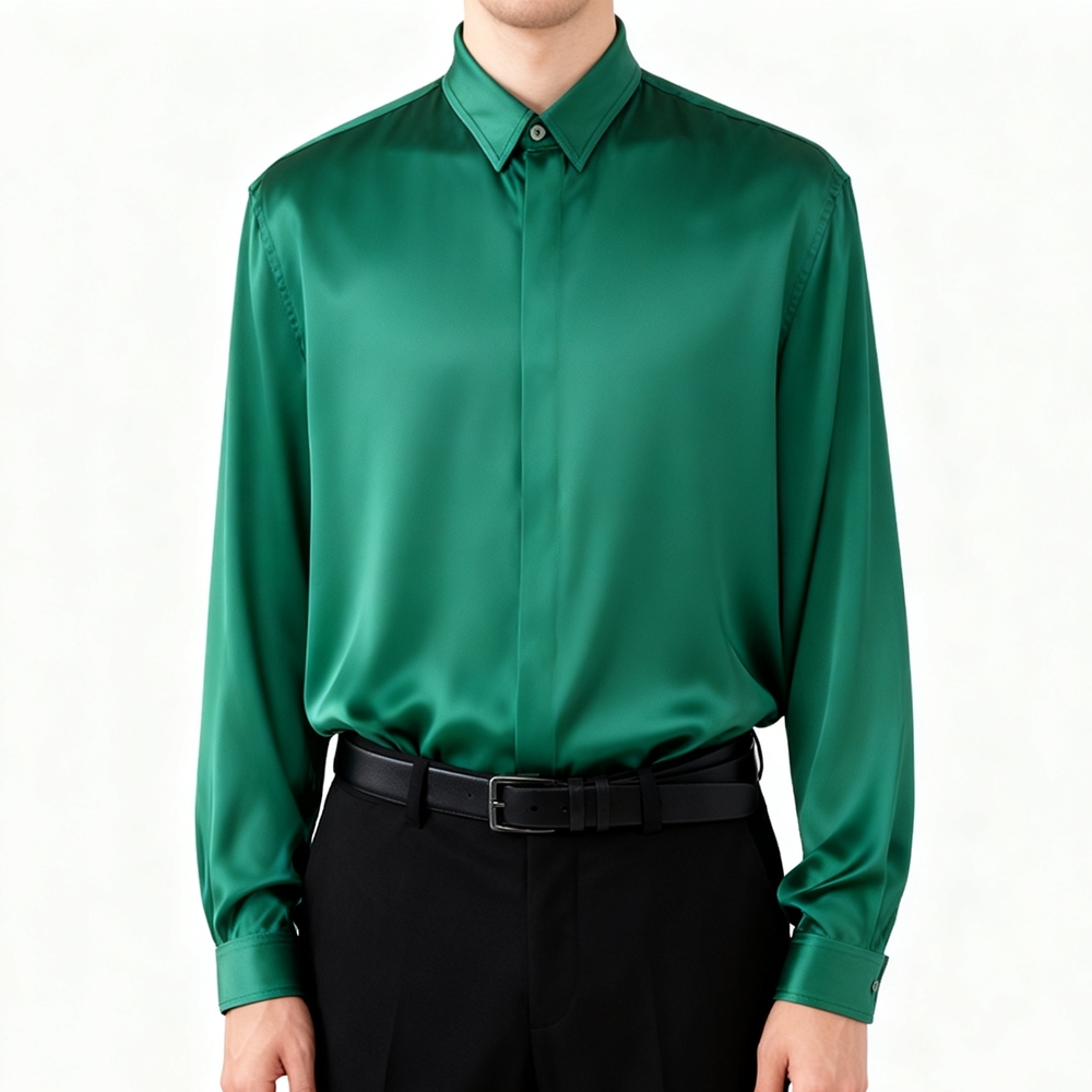 Men's 100% Mulberry Silk Hidden Placket Dress Shirt