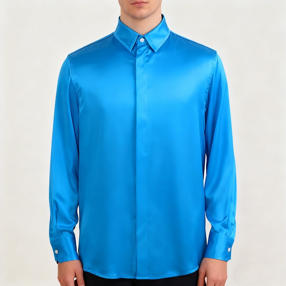 Men's 100% Mulberry Silk Hidden Placket Dress Shirt