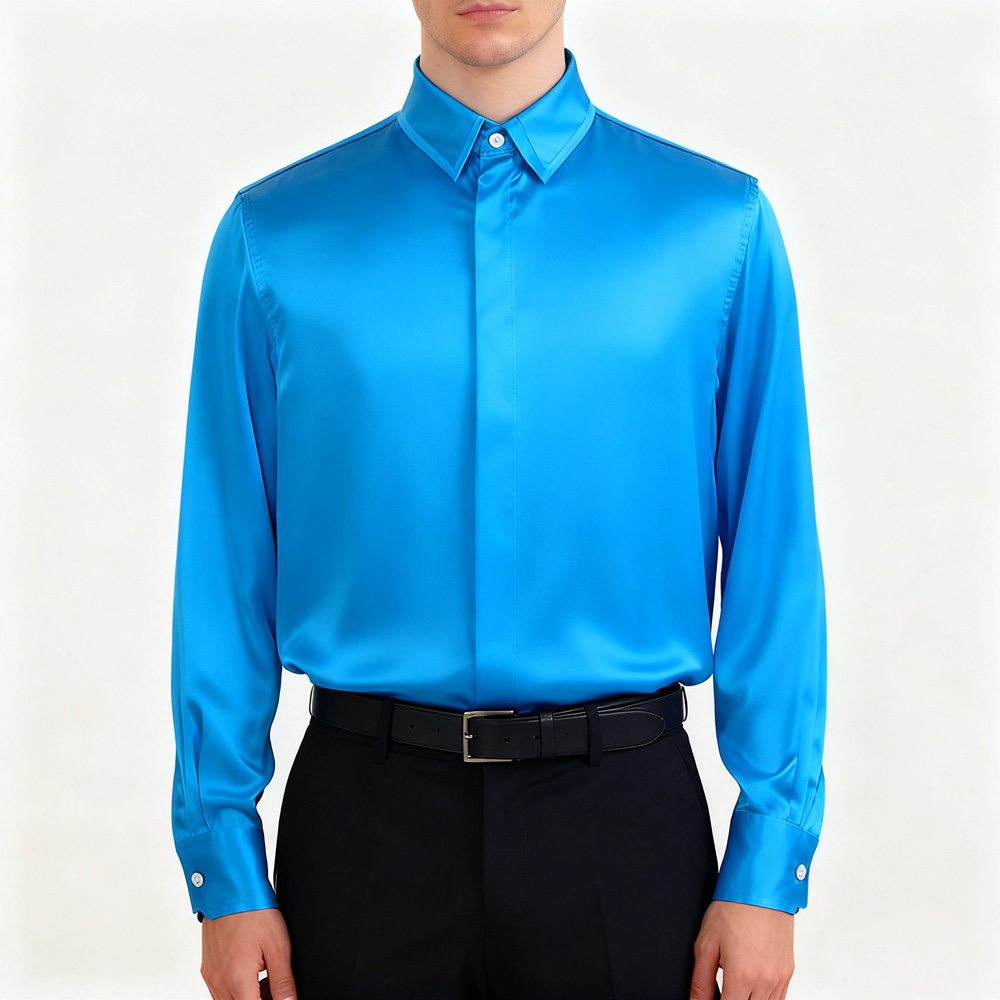 Men's 100% Mulberry Silk Hidden Placket Dress Shirt