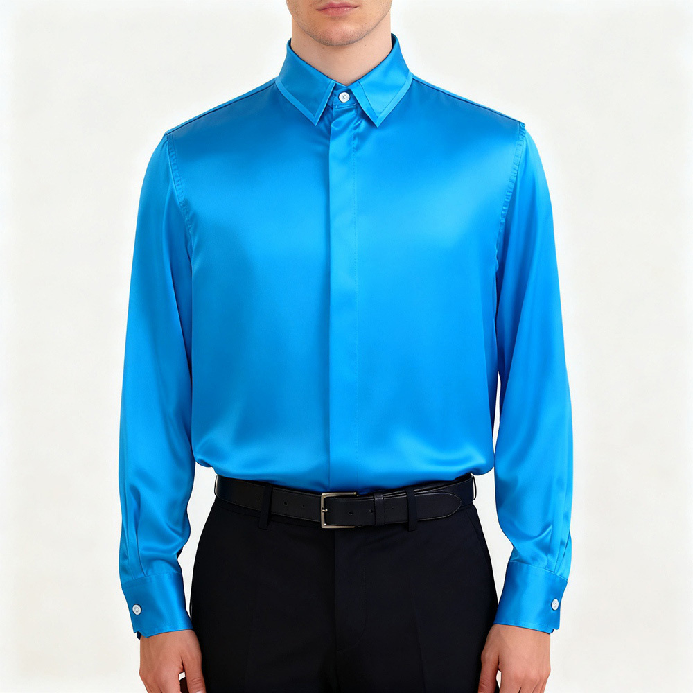 Men's 100% Mulberry Silk Hidden Placket Dress Shirt