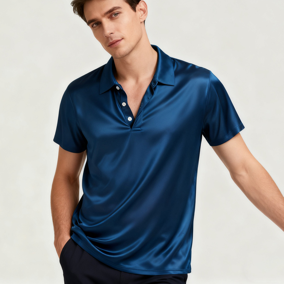 Men's 100% Mulberry Silk Polo Shirts Short Sleeve