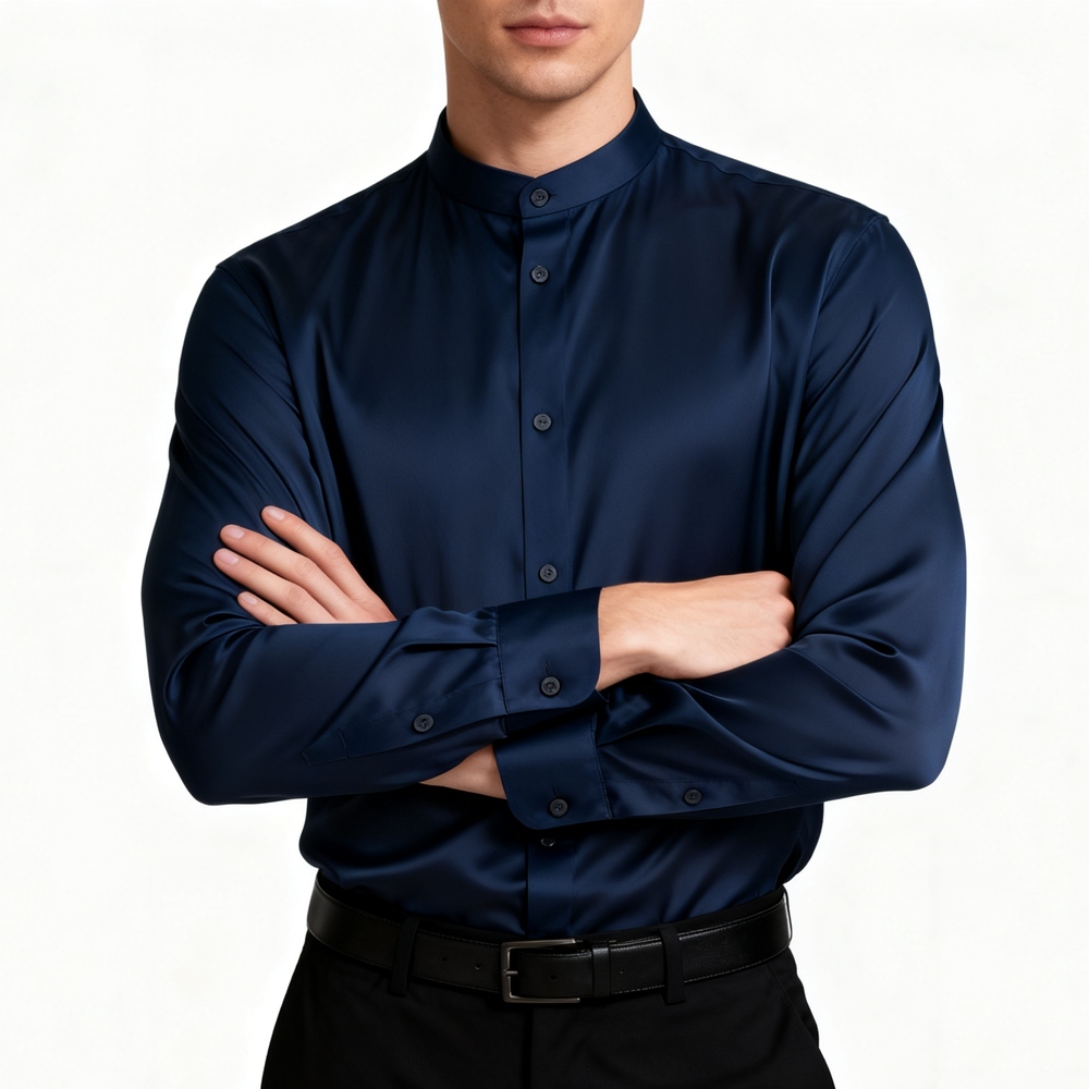 Men's Silk Band Collar Shirts