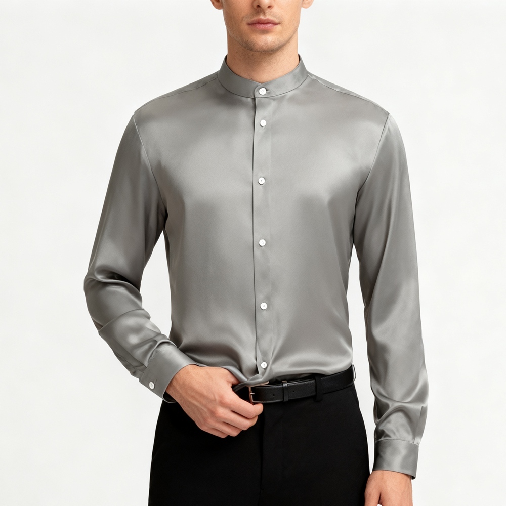 Men's Silk Band Collar Shirts