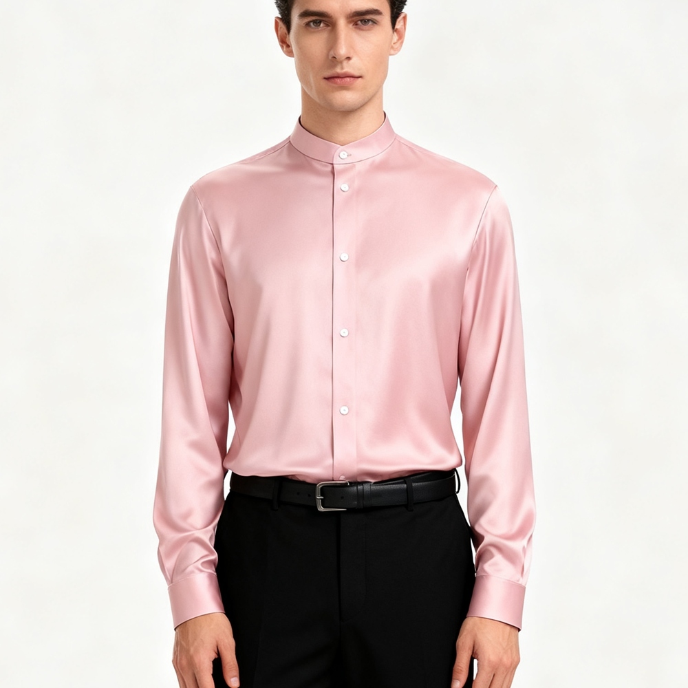 Men's Silk Band Collar Shirts