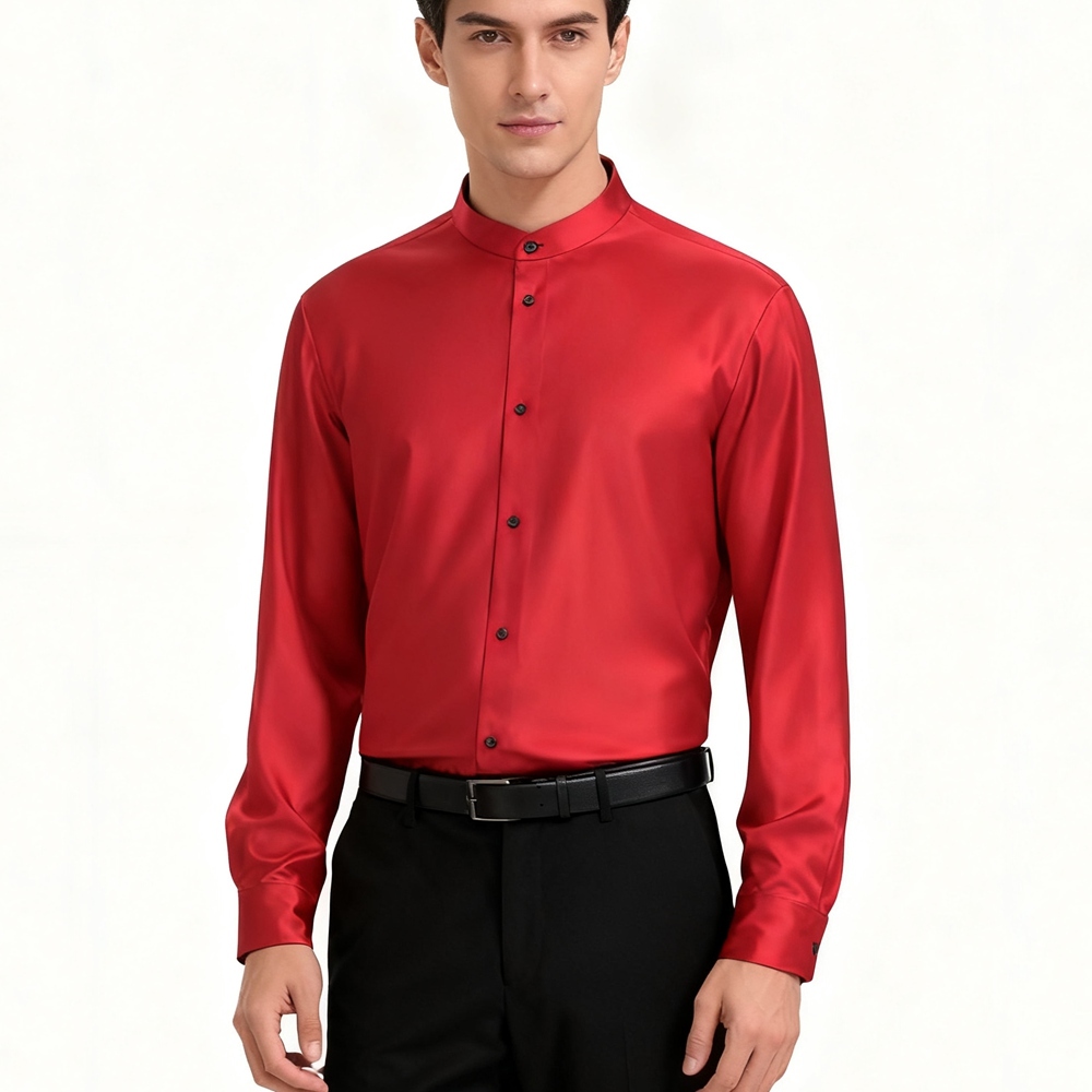Men's Silk Band Collar Shirts