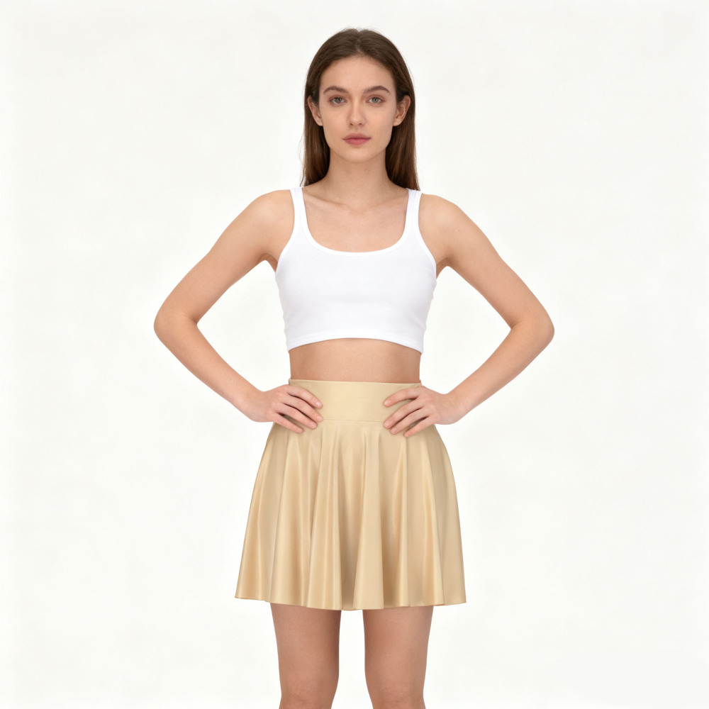 100% Silk Flat Front Elastic Back Waistband Mini Skirt