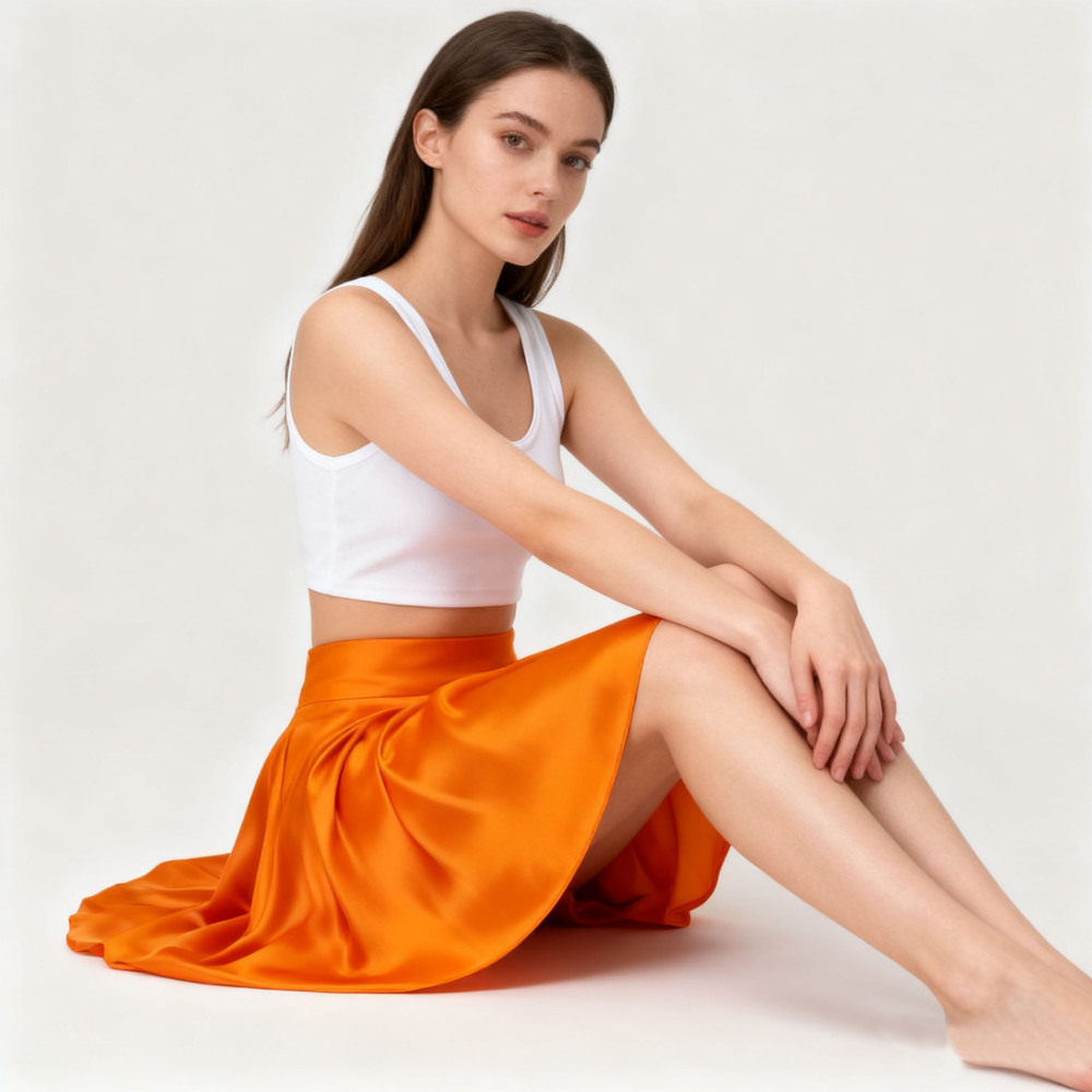 100% Silk Flat Front Elastic Back Waistband Mini Skirt