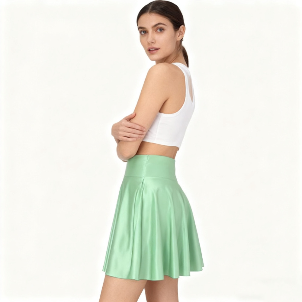 100% Silk Flat Front Elastic Back Waistband Mini Skirt