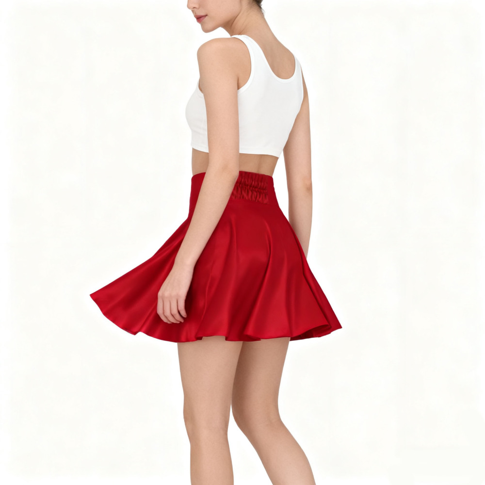 100% Silk Flat Front Elastic Back Waistband Mini Skirt