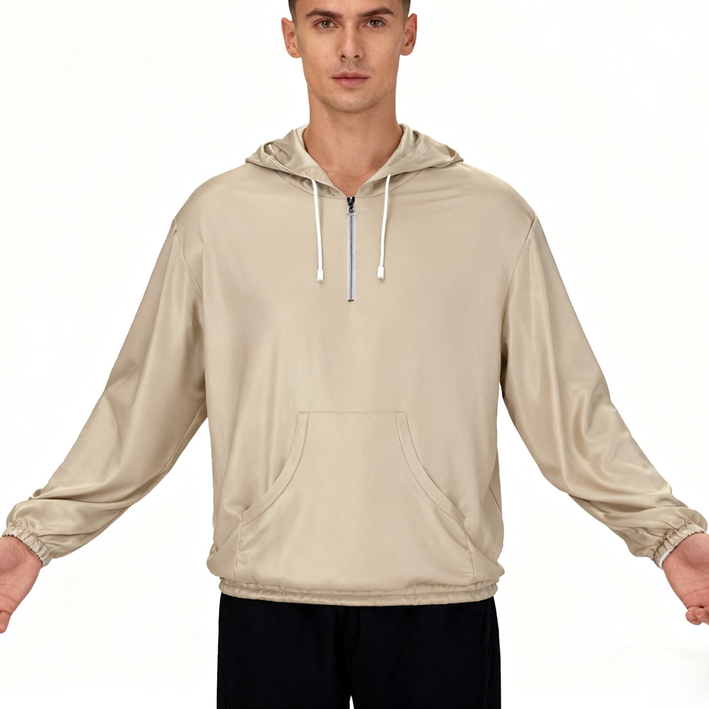 Men's 100% Pure Mulberry Silk Charmeuse Hooded T-Shirt Long Sleeve