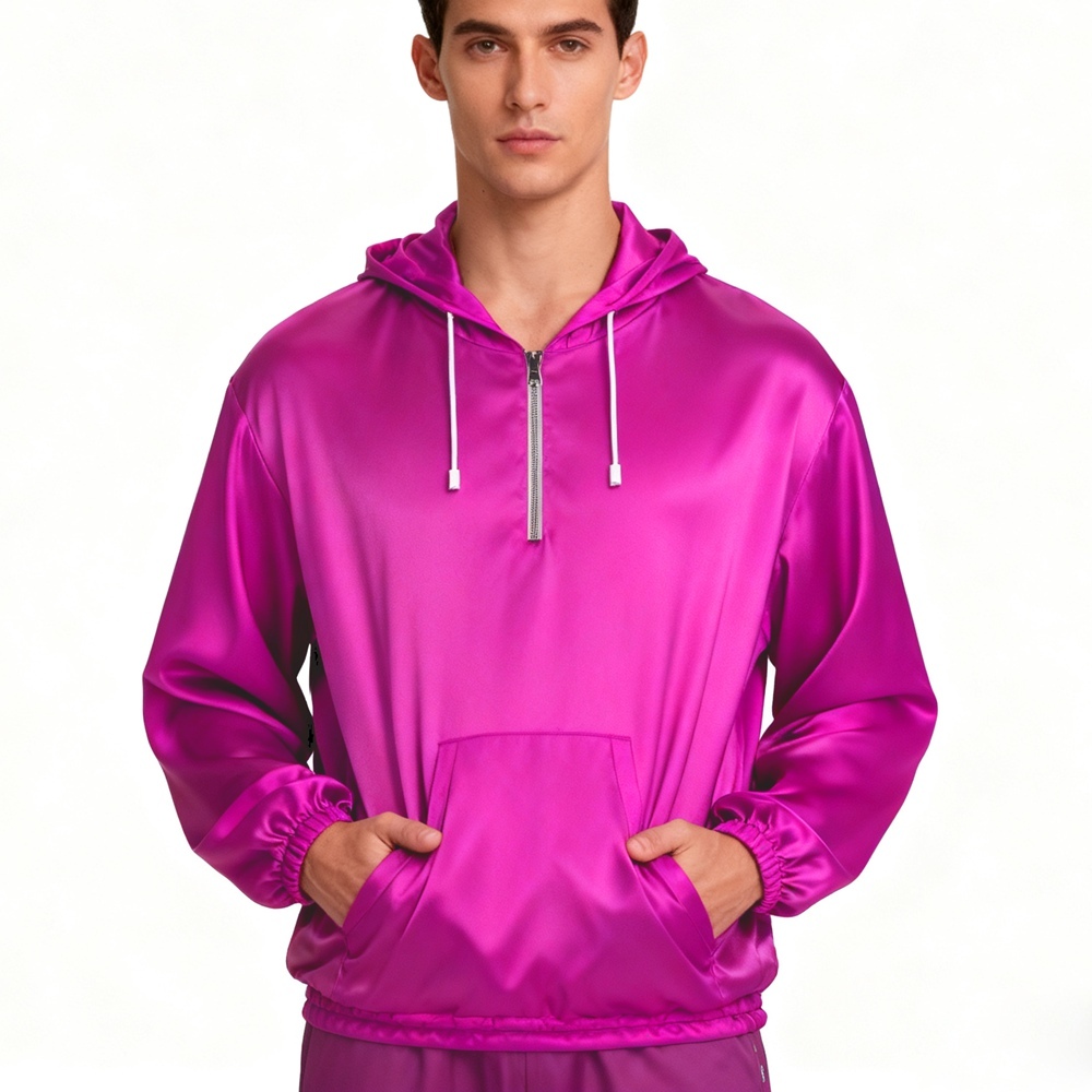 Men's 100% Pure Mulberry Silk Charmeuse Hooded T-Shirt Long Sleeve