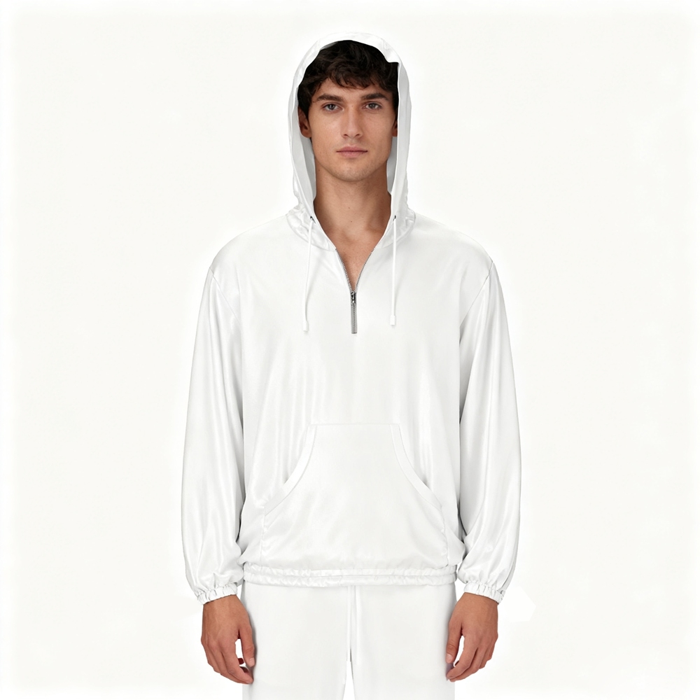 Men's 100% Pure Mulberry Silk Charmeuse Hooded T-Shirt Long Sleeve