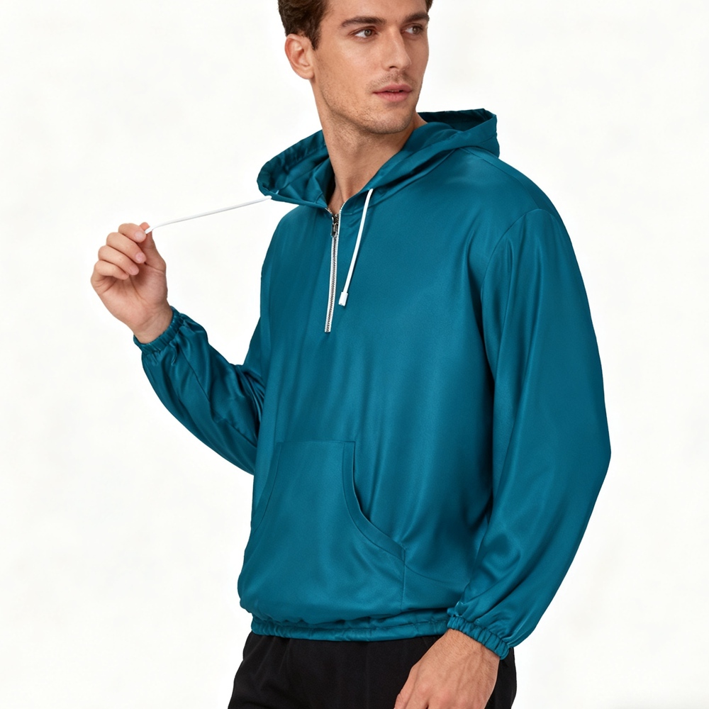 Men's 100% Pure Mulberry Silk Charmeuse Hooded T-Shirt Long Sleeve