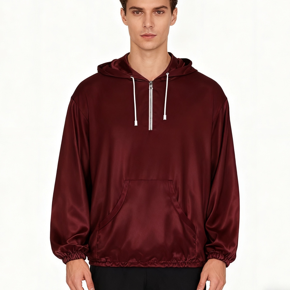 Men's 100% Pure Mulberry Silk Charmeuse Hooded T-Shirt Long Sleeve