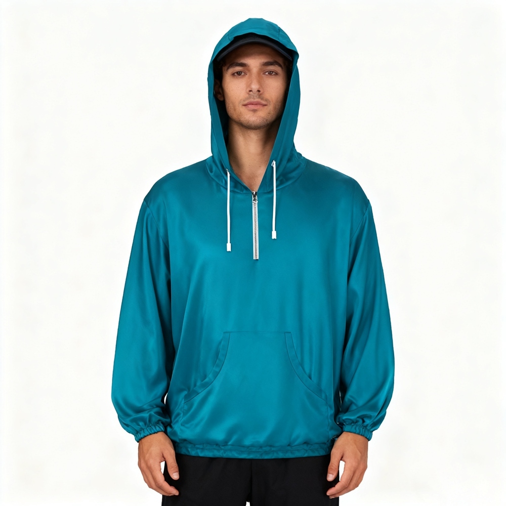 Men's 100% Pure Mulberry Silk Charmeuse Hooded T-Shirt Long Sleeve