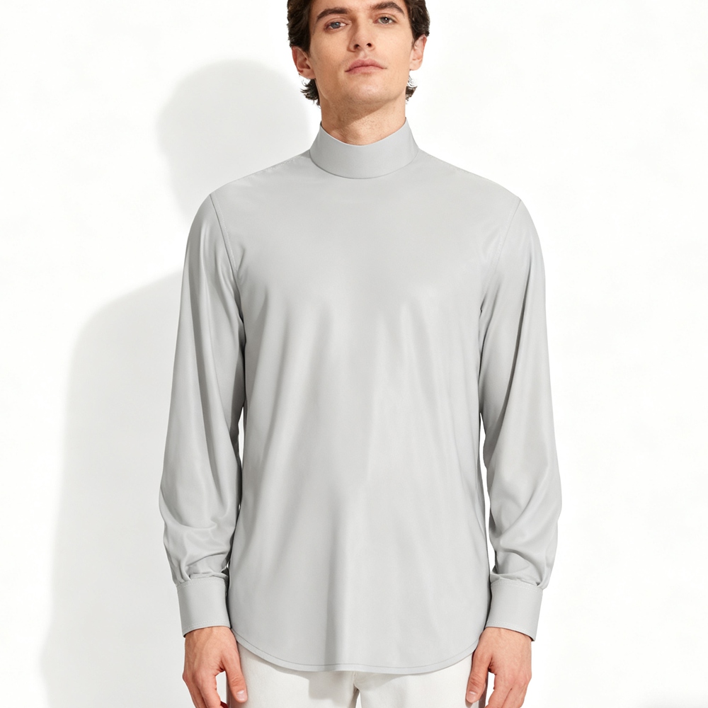 Men's 100% Mulberry Silk Satin Turtleneck T Shirt