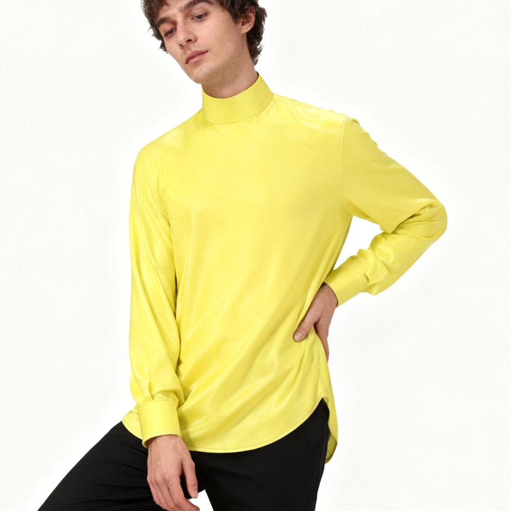 Men's 100% Mulberry Silk Satin Turtleneck T Shirt