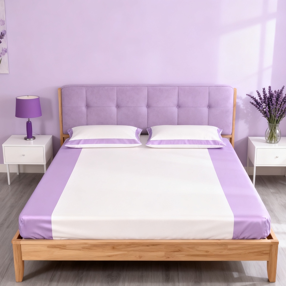 Contrast Color Silk Fitted Sheet Set