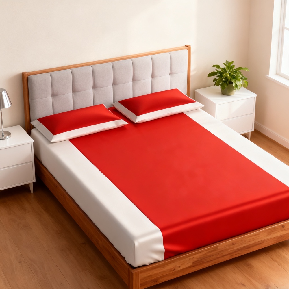 Contrast Color Silk Fitted Sheet Set