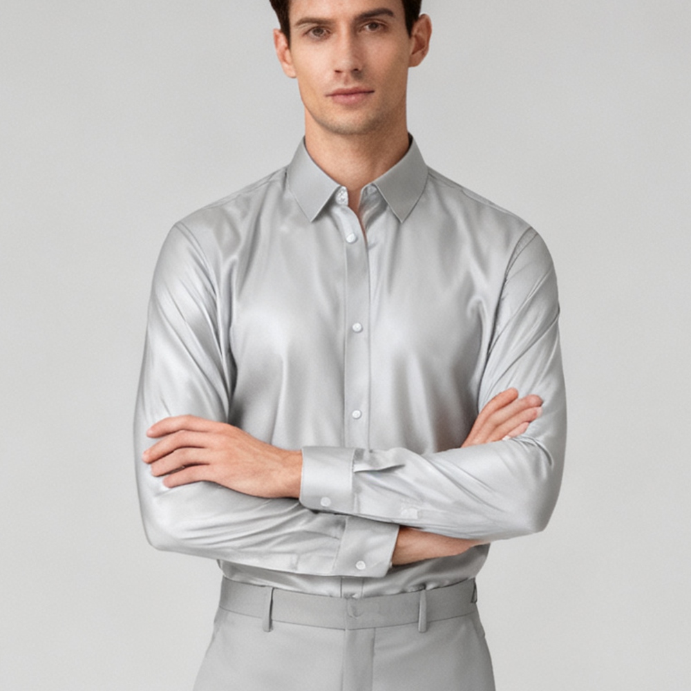 grey silk dress shirt Solid Gray Silk Dress Shirt, S main image 0