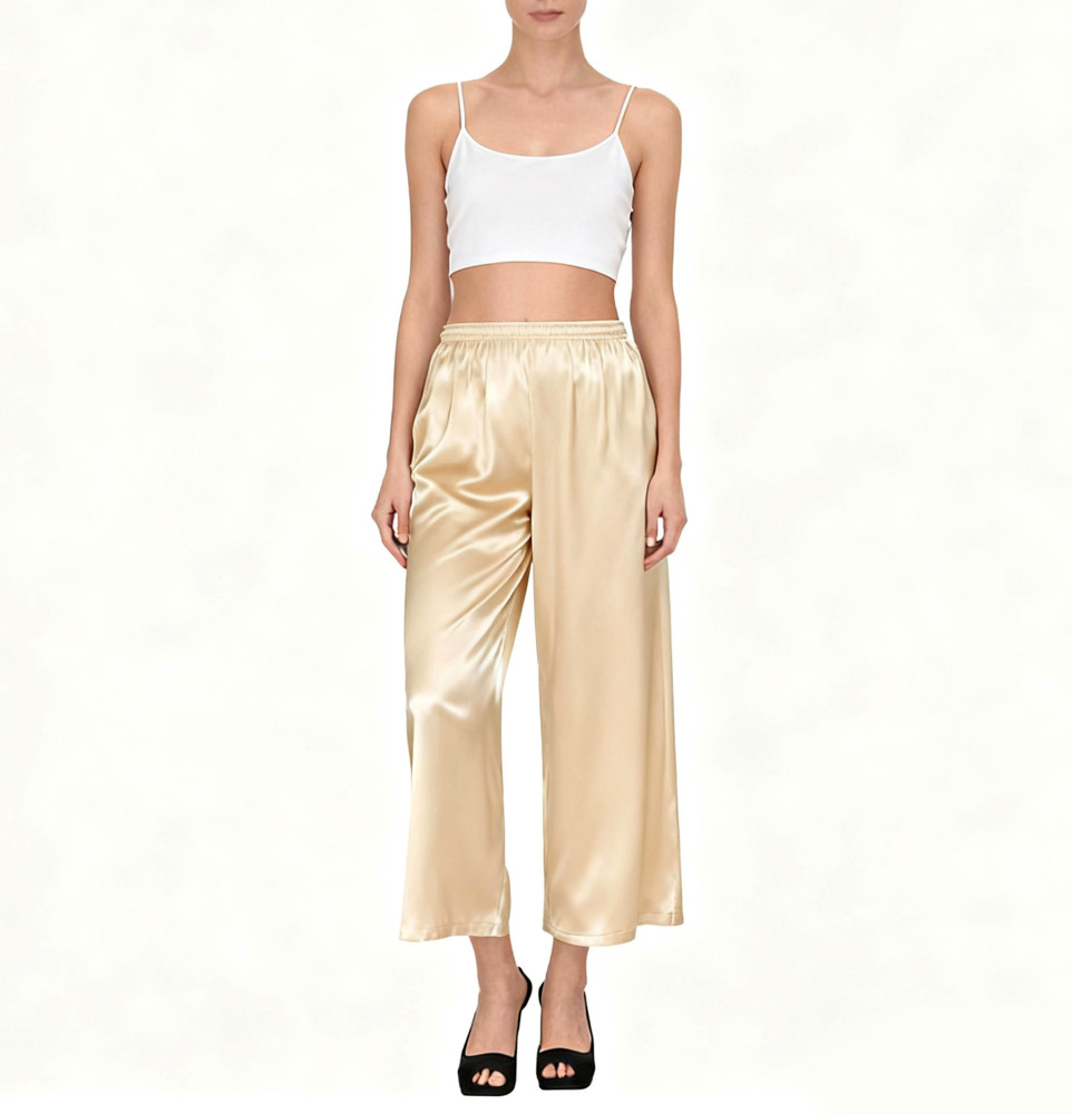 100% Silk 3/4 Wide Leg Pants