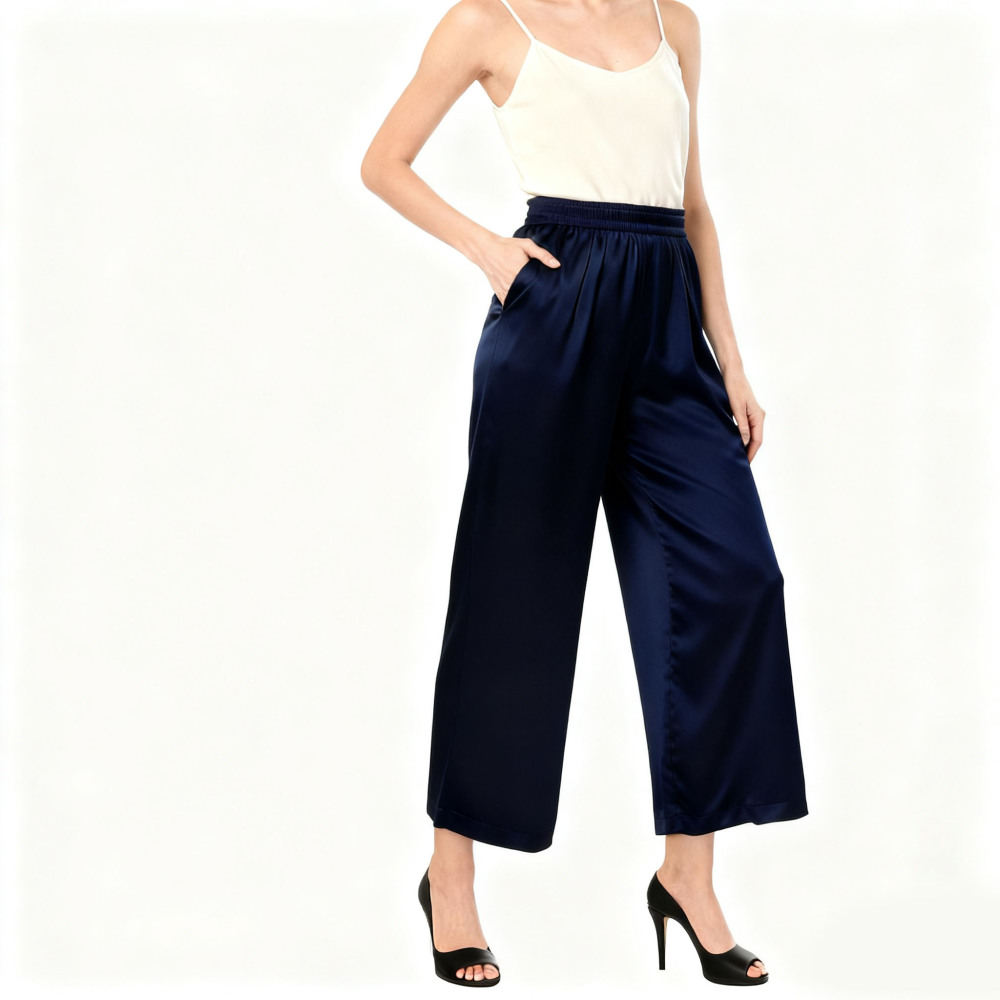 100% Silk 3/4 Wide Leg Pants